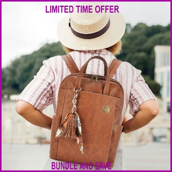 Slim Laptop Backpack 15.6 Inch PU Leather Water-Resistant Travel Work Bag main image 2